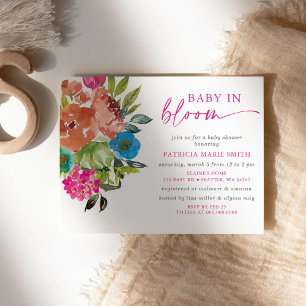 Invitación Bebé brillante en Baby Shower, Chica floral rosa