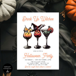 Invitación Bebe brujas cócteles Fiesta de Halloween para adul