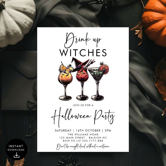 Invitación Bebe brujas cócteles Fiesta de Halloween para adul (Subido por el creador)