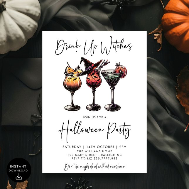 Invitación Bebe brujas cócteles Fiesta de Halloween para adul (Subido por el creador)