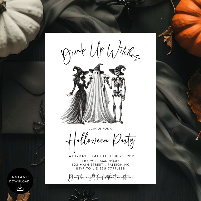 Invitación Bebe brujas cócteles Fiesta de Halloween para adul (Subido por el creador)