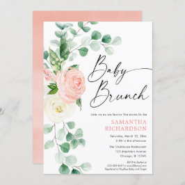 Invitación Bebé brunch color rosa verde flores chica ducha