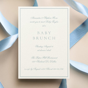 Invitación Bebé Brunch Elegante caligrafía formal azul