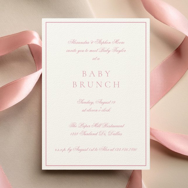 Invitación Bebé Brunch Elegante caligrafía formal rosa (Subido por el creador)