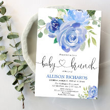 Bebé brunch niño ducha azul floral acuarela