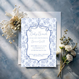 Invitación Bebé brunch toile azul de jouy sketch de bebé duch