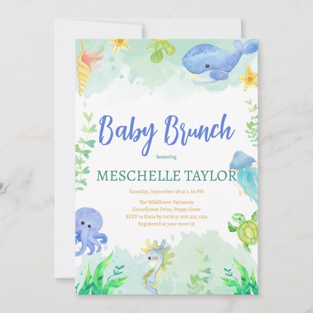 Invitación Bebé Brunch Under the Sea Blue Green Baby Shower (Anverso)
