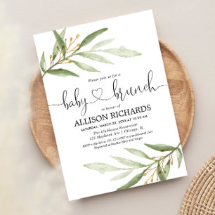Invitación Bebé brunch verde neutro género ducha bebé