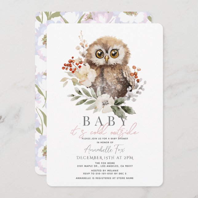 Invitación Bebé búho hace frío fuera de Baby Shower (Anverso / Reverso)