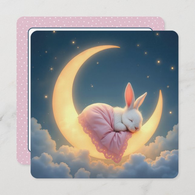 Invitación Bebé Bunny En Crescent Moon (Anverso / Reverso)
