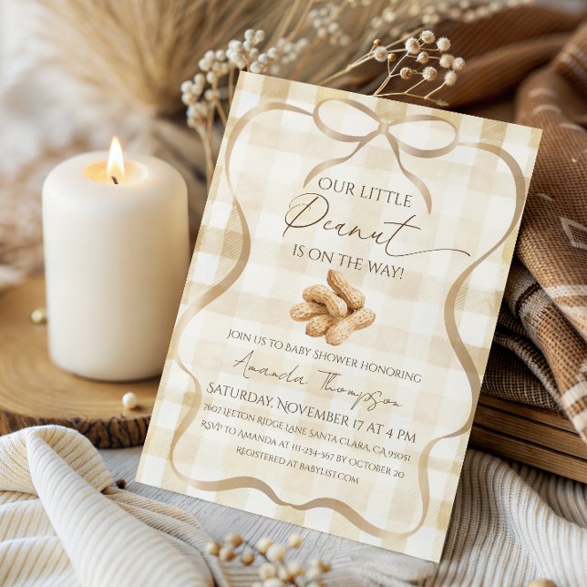 Invitación Bebé Cacahuete Fiesta de Bebé a Cuadros Beige Neut (Subido por el creador)