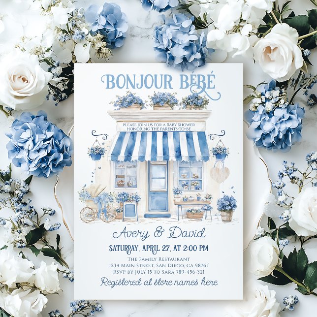 Invitación Bebe Cafe Bonjour Bebe Tema parisino Baby Shower (Subido por el creador)