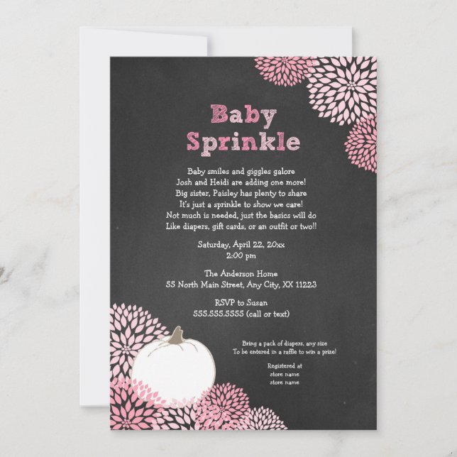 Invitación Bebé Caído Sprinkle Invita, calabaza blanca floral (Anverso)