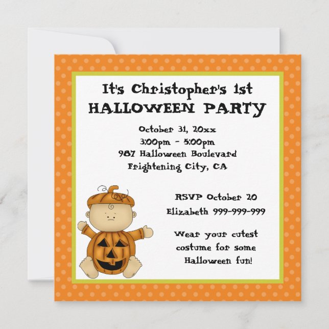 Invitación Bebé Calabaza Niño Primera fiesta de Halloween (Anverso)