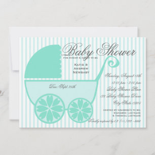 Invitación Bebé Carrito Ducha Turquesa y Gris