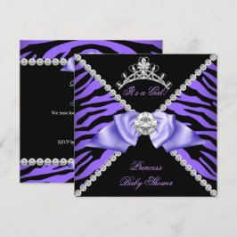 Invitación Bebé Cebra Morada Fiesta de Princesa Niña Diamante