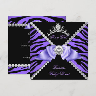 Invitación Bebé Cebra Morada Fiesta de Princesa Niña Diamante