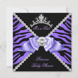 Invitación Bebé Cebra Morada Fiesta de Princesa Niña Diamante