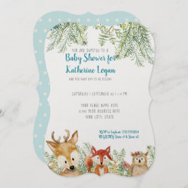 Invitación Bebé Chafar Animales de Woodland Deer, Fox n Owl