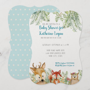 Invitación Bebé Chafar Animales de Woodland Deer, Fox n Owl