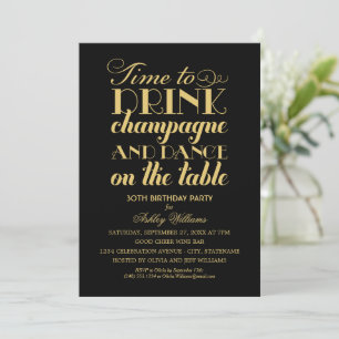 Invitación Bebe champán baila Black Gold