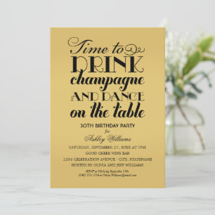 Invitación Bebe Champán Baila Cumpleaños Dorado