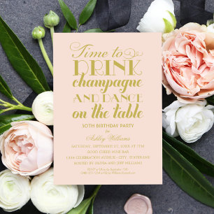 Invitación Bebe champán baila rubor rosa oro