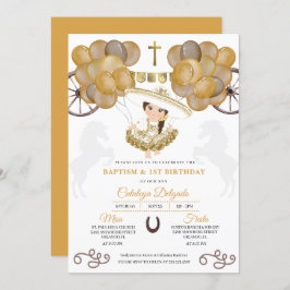 Invitación Bebé Charra Gold Globals Bautismo Mexicano
