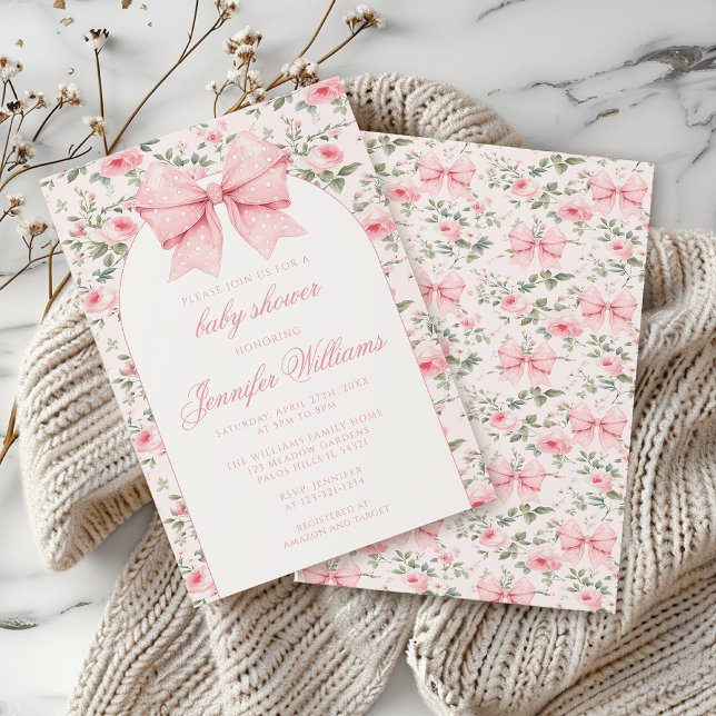 Invitación Bebé chic y lindo con el arco rosado, bebé ducha (Subido por el creador)