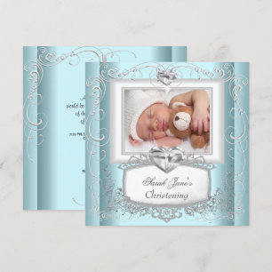 Invitación Bebé Chica Baptismo Azul Cruz Blanca