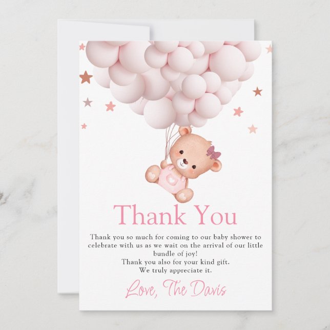 Invitación Bebé Chica Bear Boho Bearly Wait Sweet Gracias (Anverso)