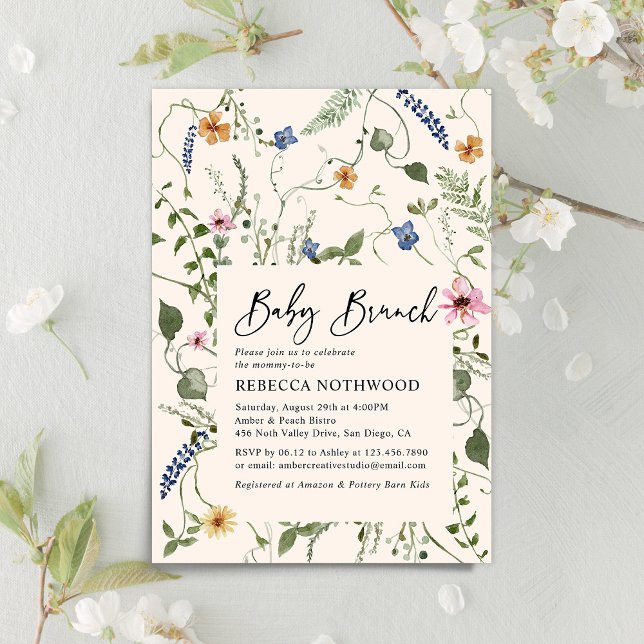 Invitación Bebé Chica Brunch  Floral Rubor Pink Boho (Subido por el creador)