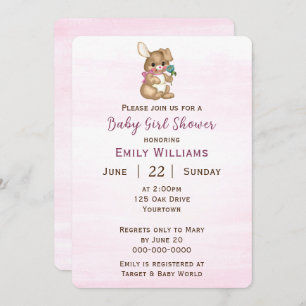 Invitación Bebé Chica Con Conejo
