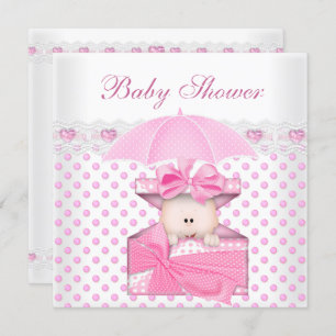 Invitación Bebé Chica de Baby Shower blanco Punto de Polka Ro