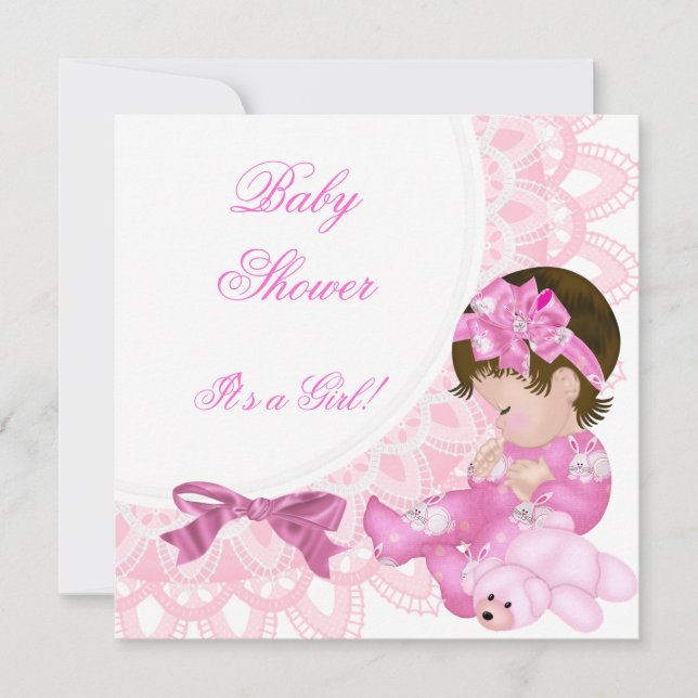Invitación Bebé Chica de Baby Shower blanco rosado (Anverso)