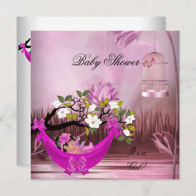 Invitación Bebé Chica de Baby Shower lindo Hamaca rosa calien (Anverso / Reverso)