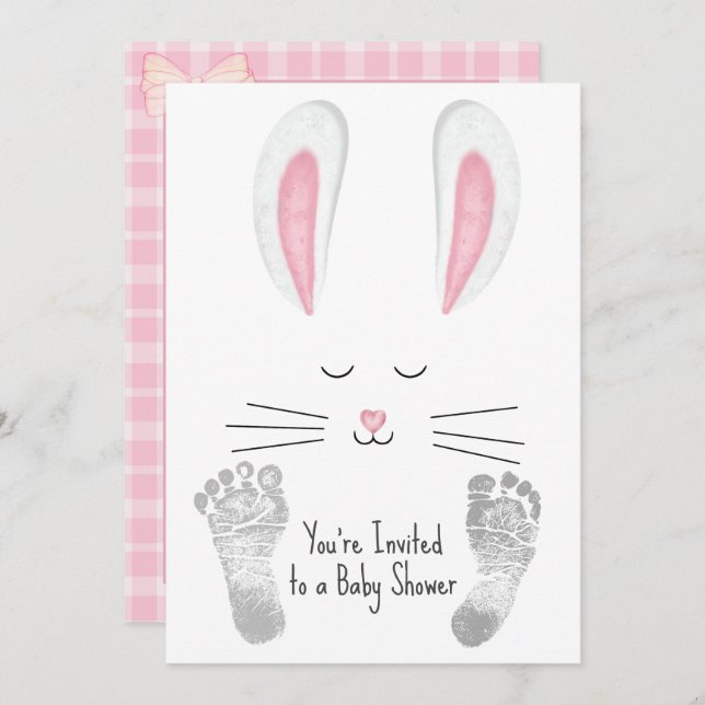 Invitación Bebé Chica ducha con conejito lindo (Anverso / Reverso)