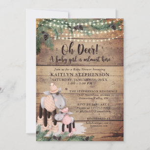 Invitación Bebé Chica Ducha Cute Rústico Vendedor De Invierno
