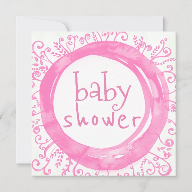 Invitación Bebé Chica Ducha De Agua Rosa Flora (Anverso)