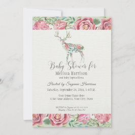 Invitación Bebé Chica Ducha Elegante Rosa Floral Deer Antlers