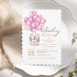 Invitación Bebé Chica ducha globo rosa