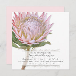 Invitación Bebé Chica Ducha Moderna Elegante King Protea Flor