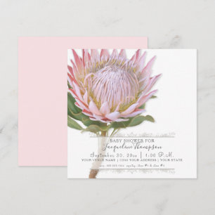 Invitación Bebé Chica Ducha Moderna Elegante King Protea Flor