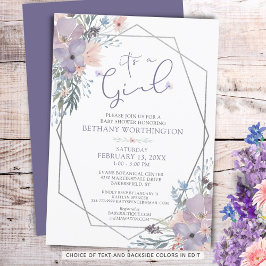 Invitación Bebé Chica Ducha Morado Floral ES Un CHICA