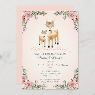Invitación Bebé Chica ducha Pequeño venado Antler Rosa Flor