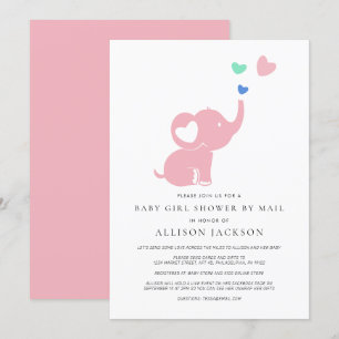 Invitación Bebé Chica Ducha Por Correo Elefante Rosa