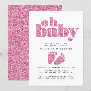 Invitación Bebé Chica Ducha Purpurina Rosa