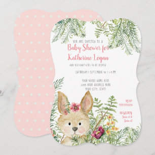 Invitación Bebé Chica Ducha Woodland Animal Rabbit Flor Art