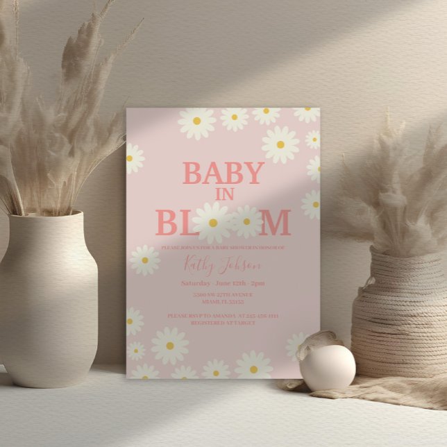 Invitación Bebé chica en el Baby Shower rosa floral de Daisy (Subido por el creador)