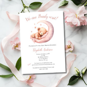 Invitación Bebé Chica Oso Rosa Moon Bearly Wait Baby Shower